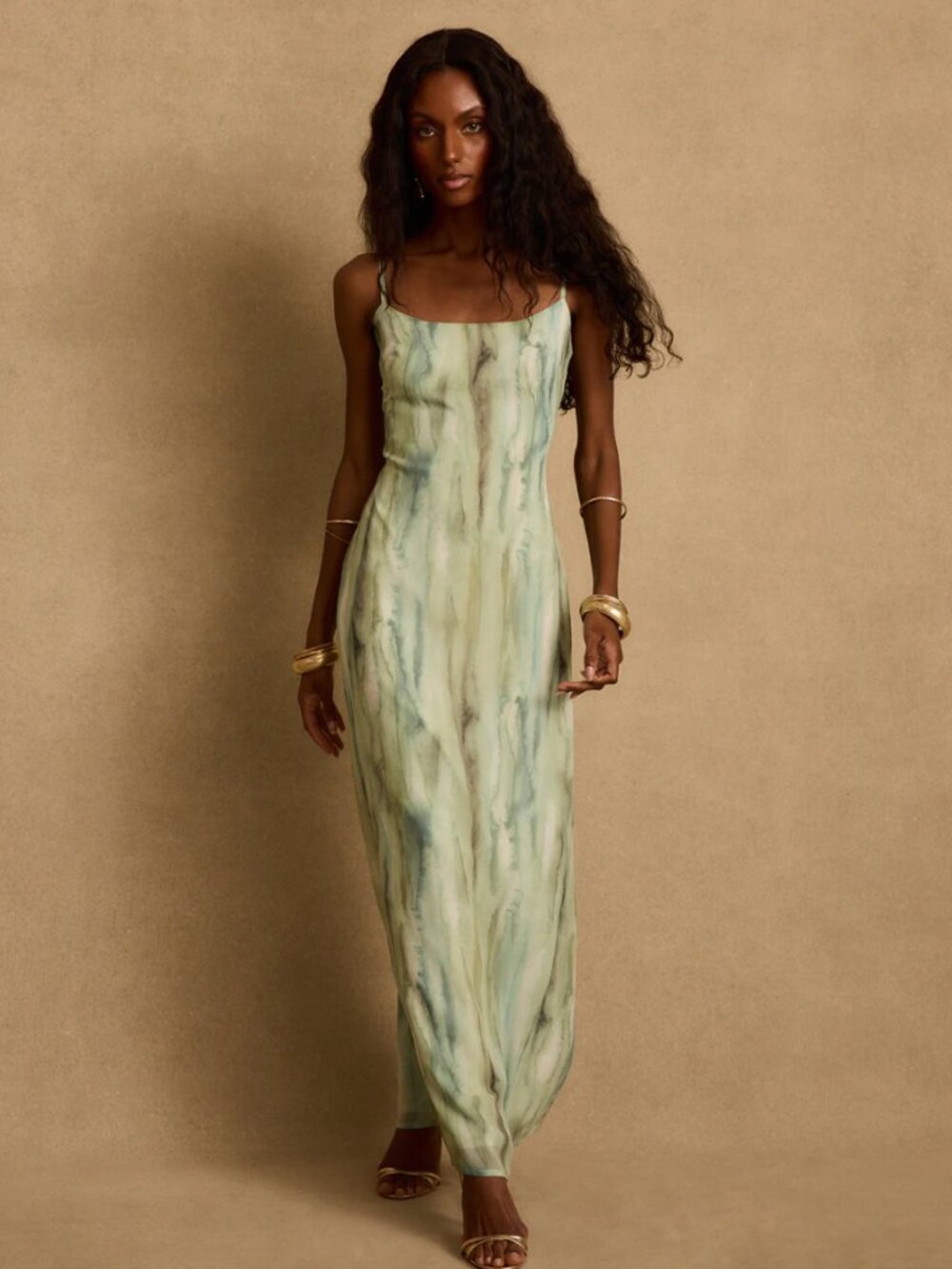 12th Tribe Sage Chiffon Maxi Dress
